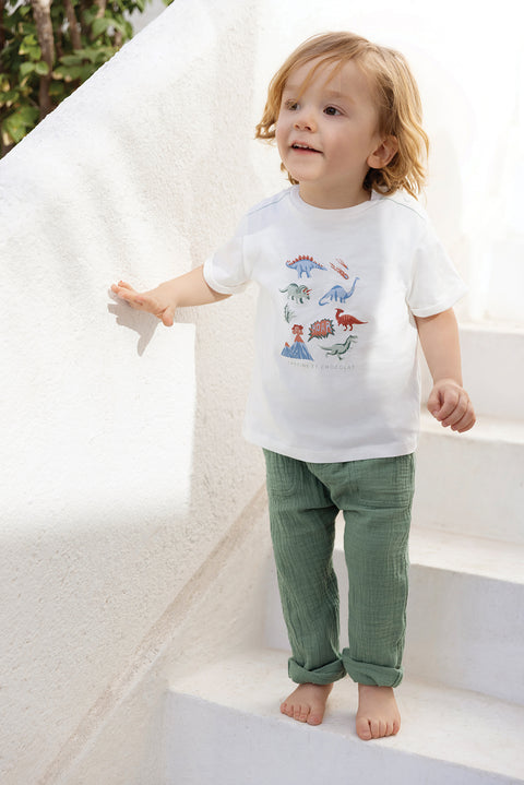 Camiseta - Marfil algodon Ilustración dinosaurios - Image principale