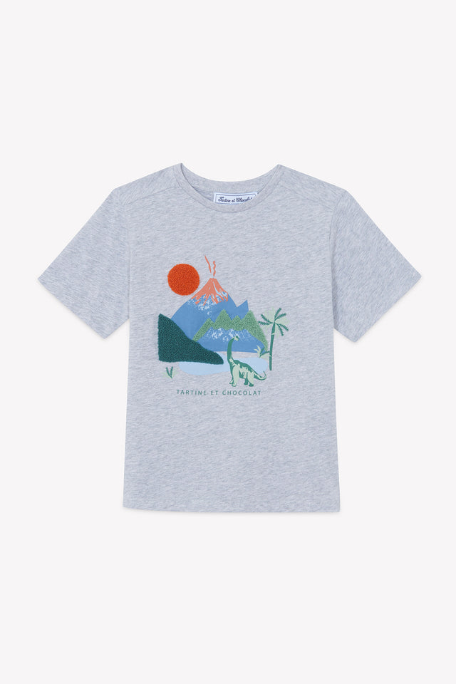 T-shirt - Gris chiné coton illustration explorateur - Image principale