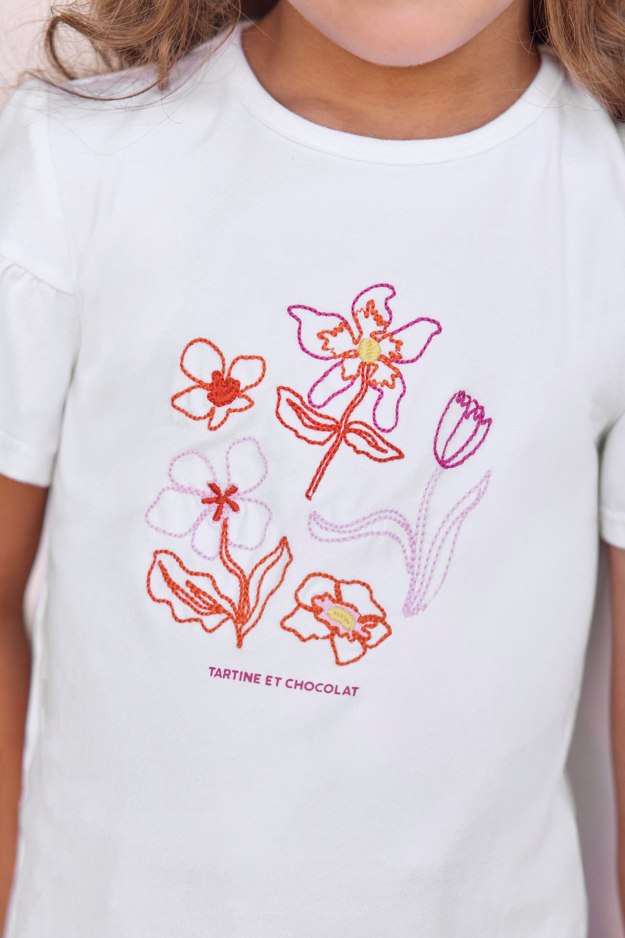 T-Shirt - Rot Stickerei Blume