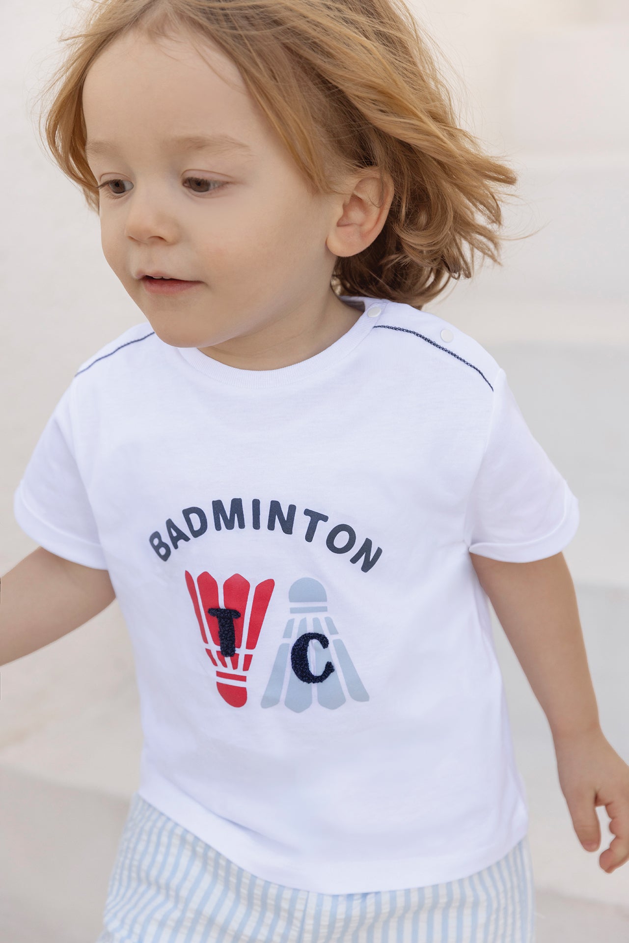 T-shirt - White cotton Illustration badminton