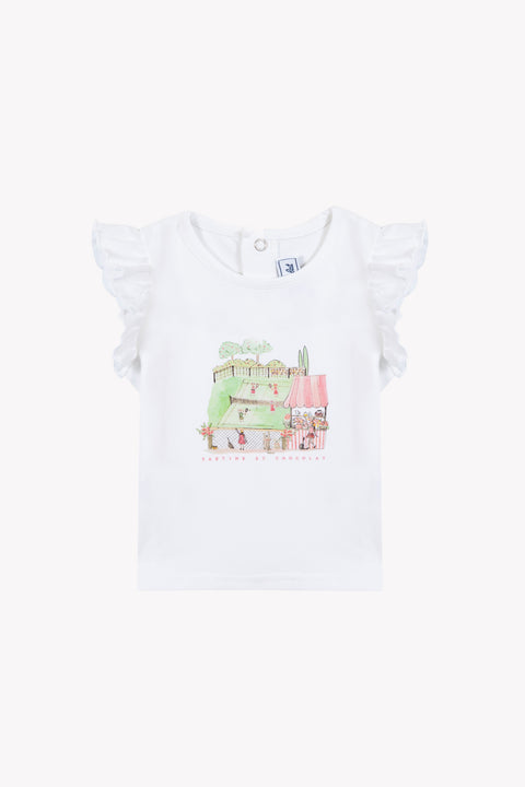 T-shirt - Blanc coton illustration tennis - Image principale