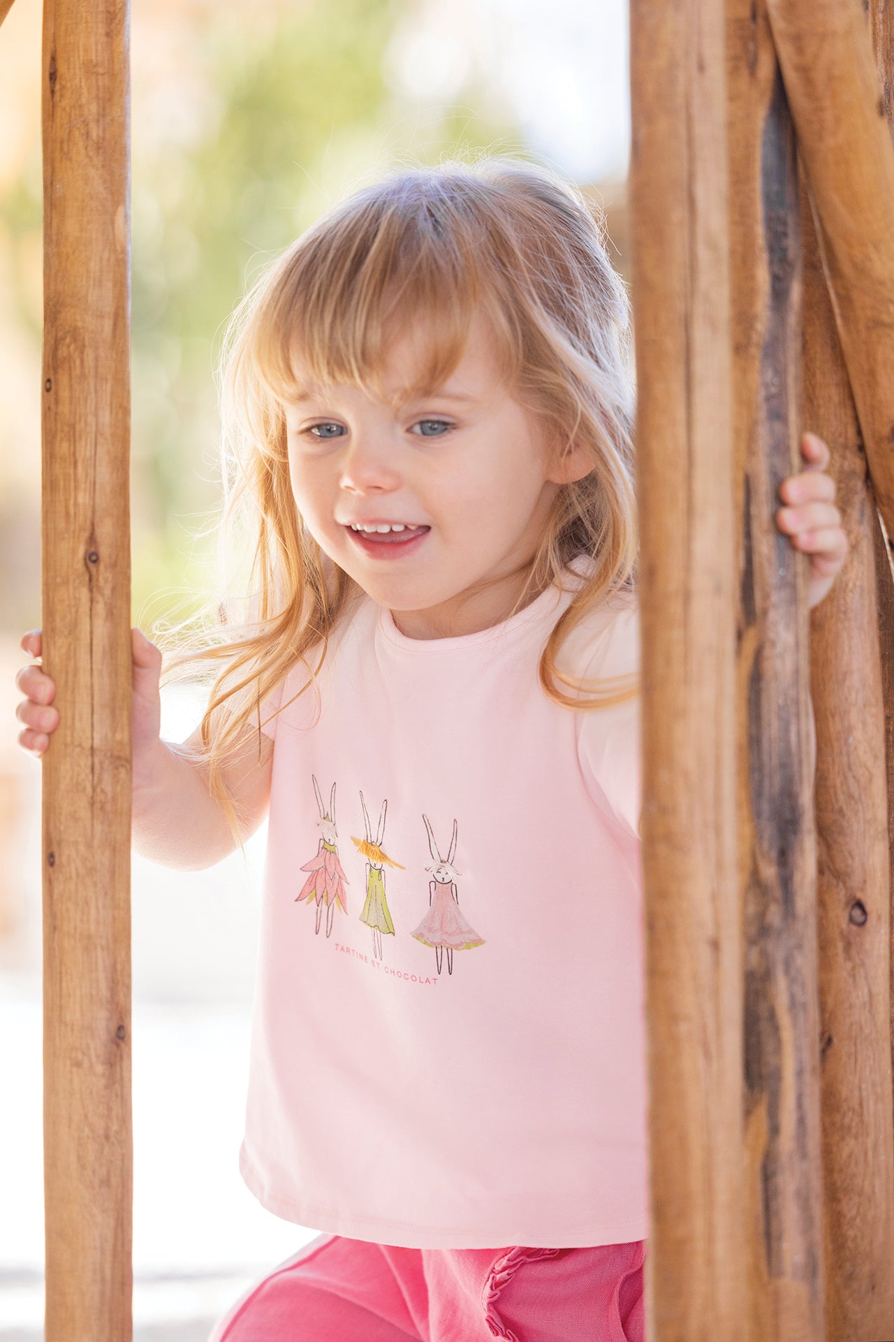 T-shirt - Rose pâle coton illustration lapin