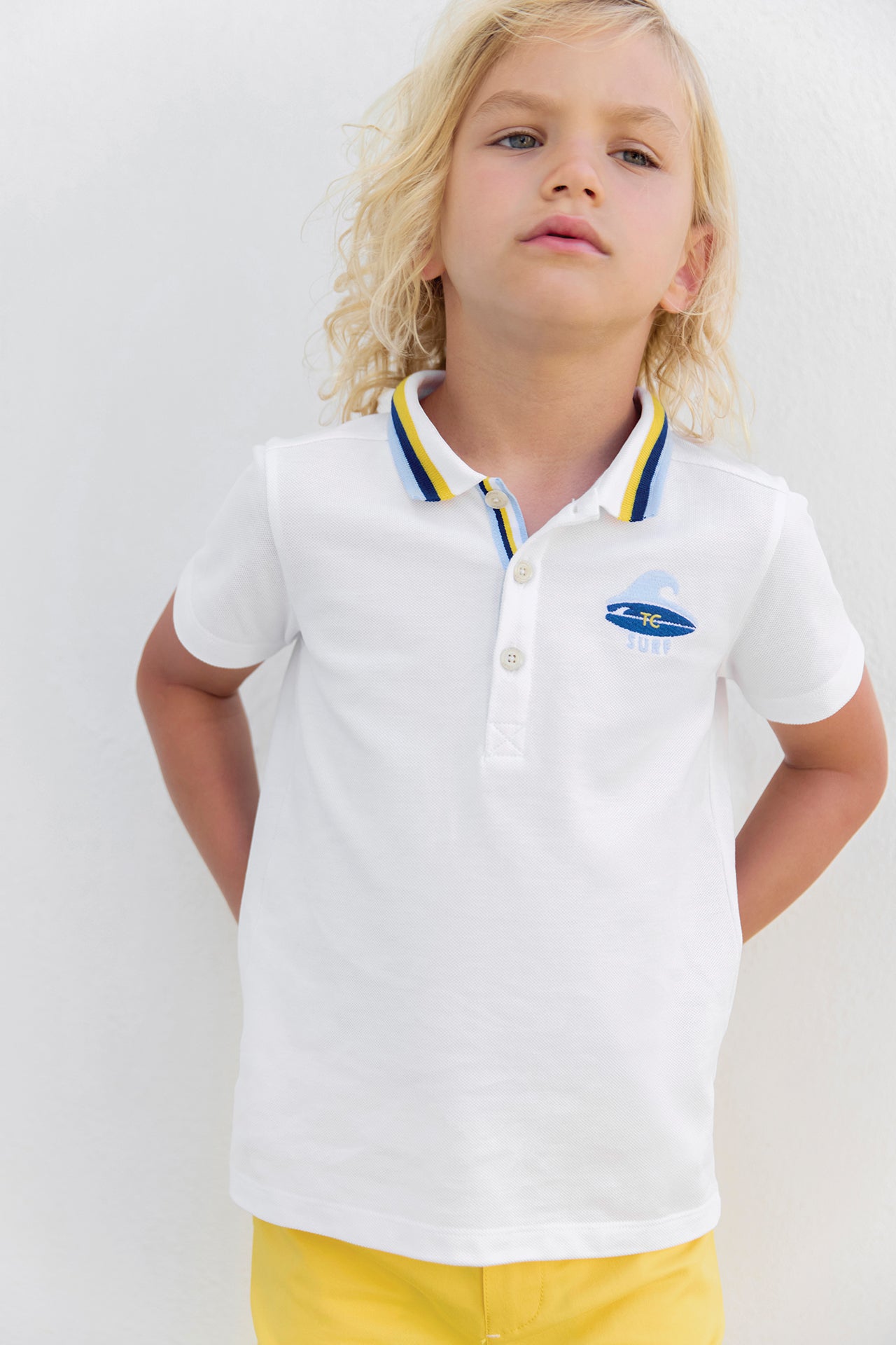 Poloshirt - Weiss Surfer-Baumwolle