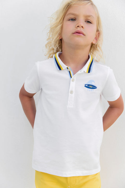 Poloshirt - Weiss Surfer-Baumwolle - Image principale