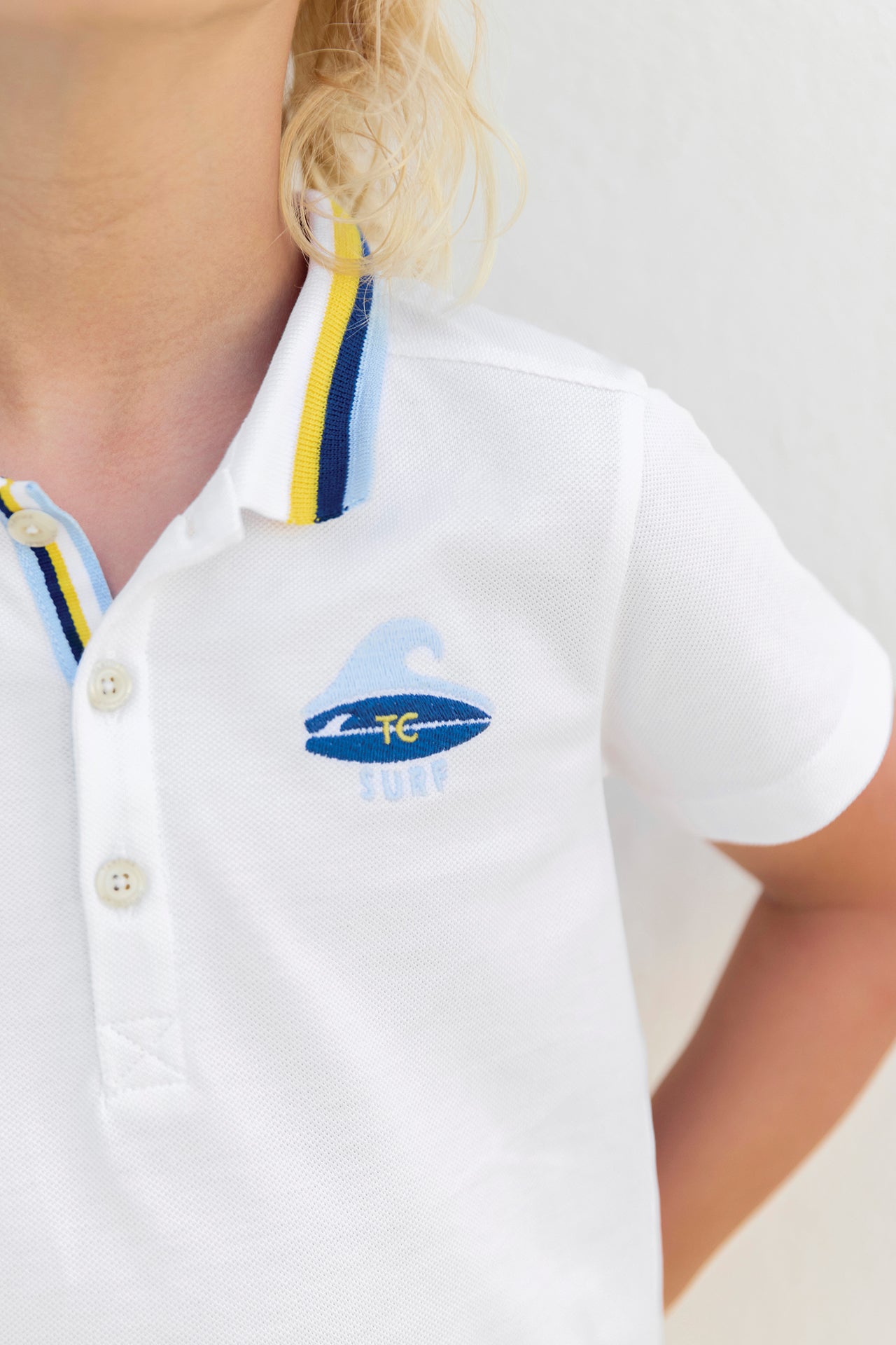 Poloshirt - Weiss Surfer-Baumwolle