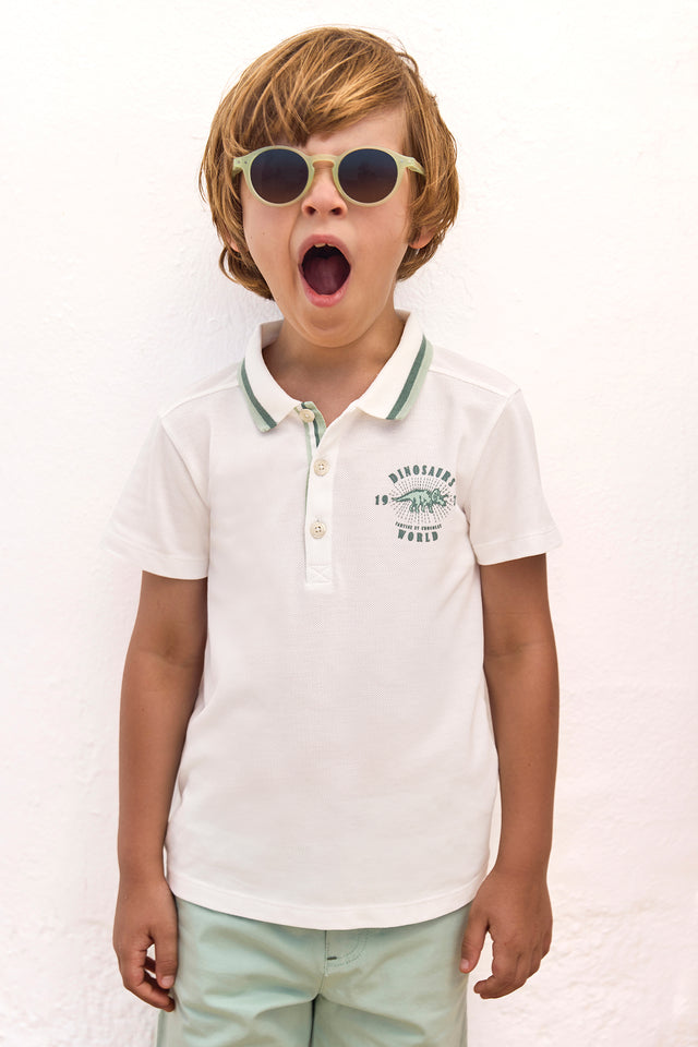 Polo - Ecru coton imprimé explorateur - Image principale