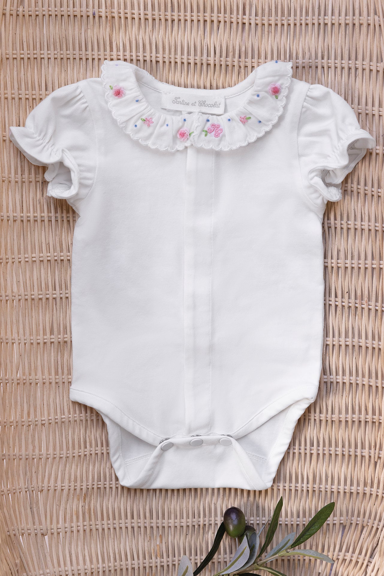 Body - Ecru coton col volant fleuri
