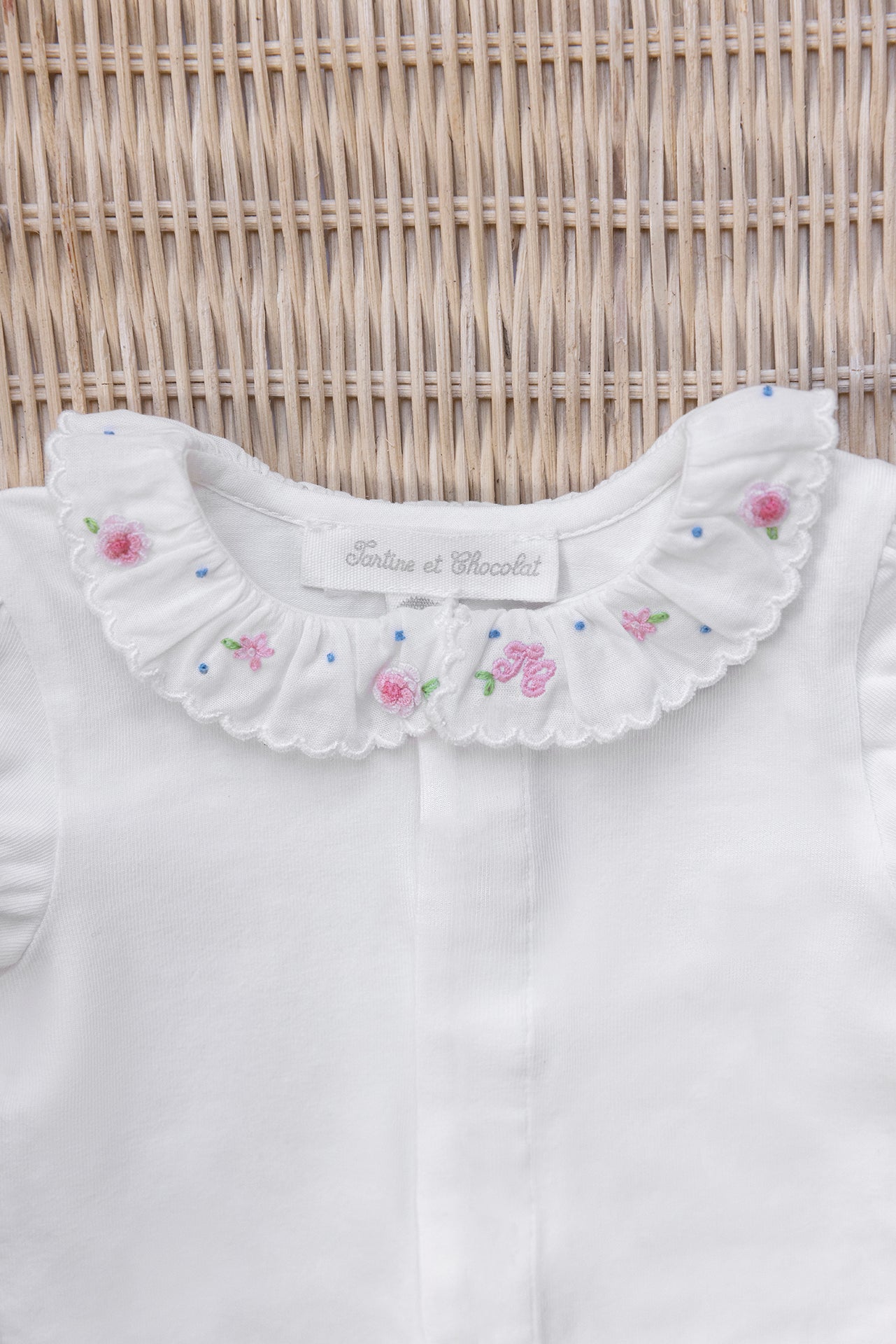 Body - Ecru coton col volant fleuri