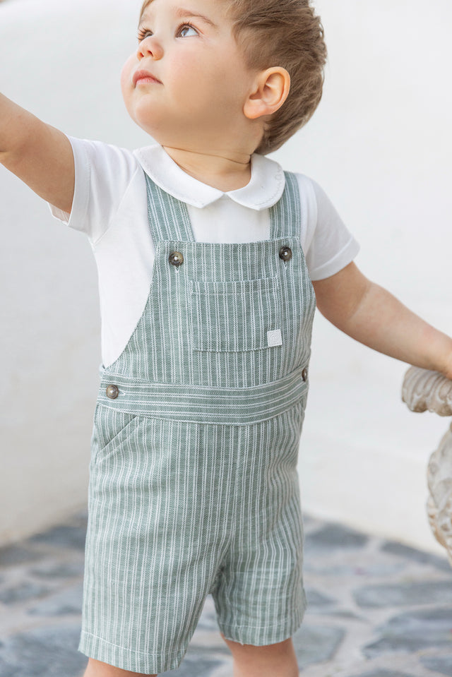 Dungaree short - Khaki cotton Stripes - Image principale