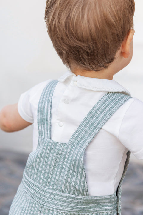 Dungaree short - Khaki cotton Stripes - Image principale