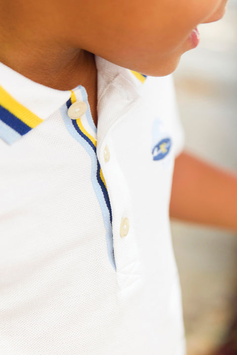 Poloshirt -  Weiss Baumwolle am Meer - Image principale