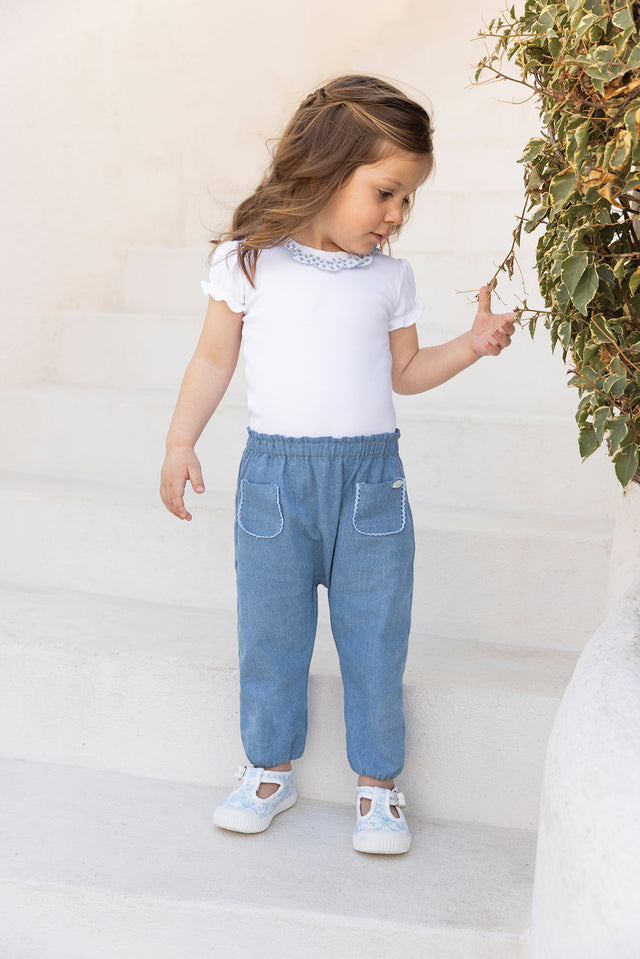 Pantalon - Algodón índigo Festoneado - Image principale