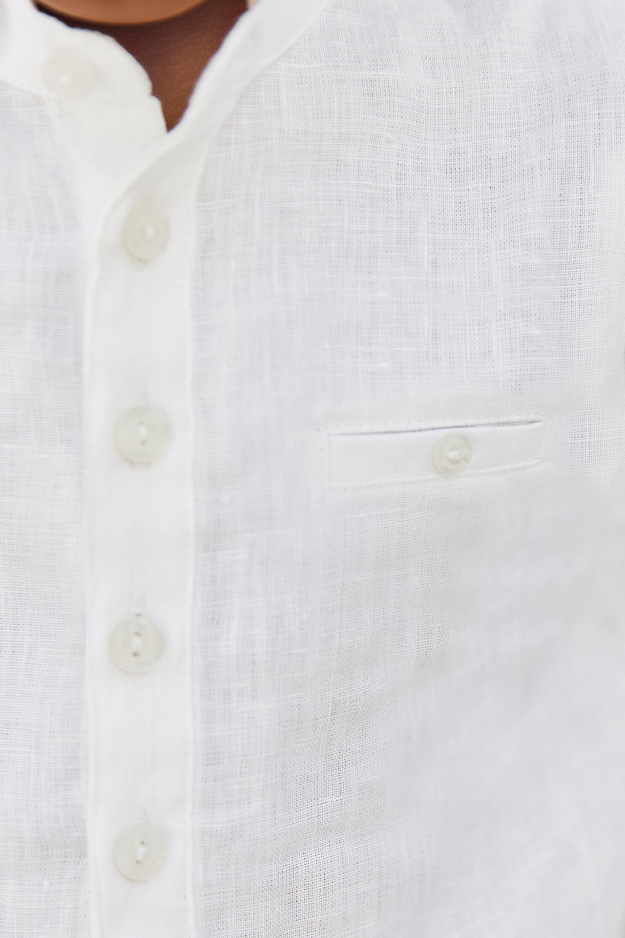 Shirt - Weiss Leinen Stehkragen