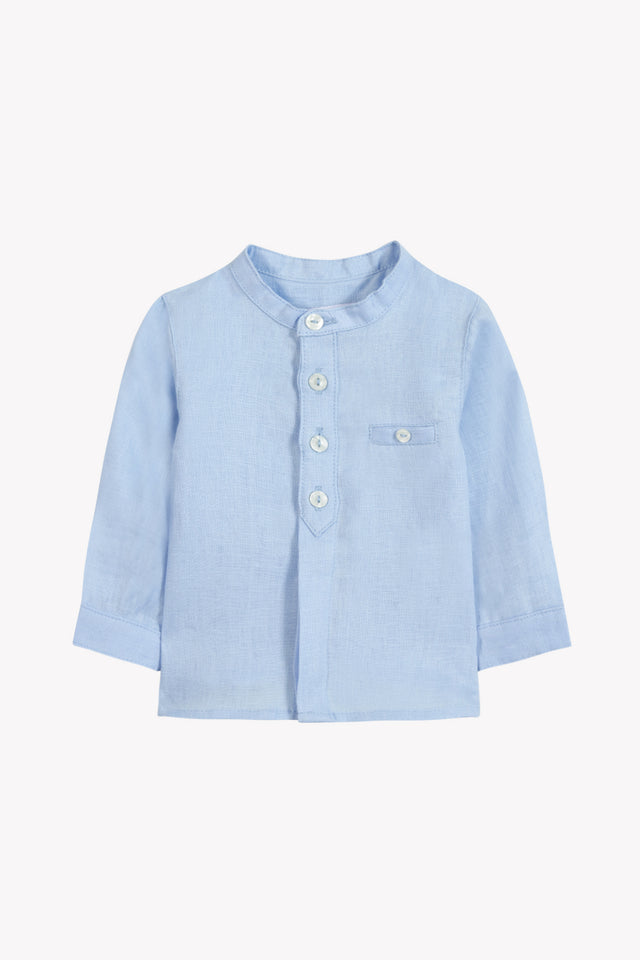 Shirt - Blau Wolke Leinen Stehkragen - Image principale