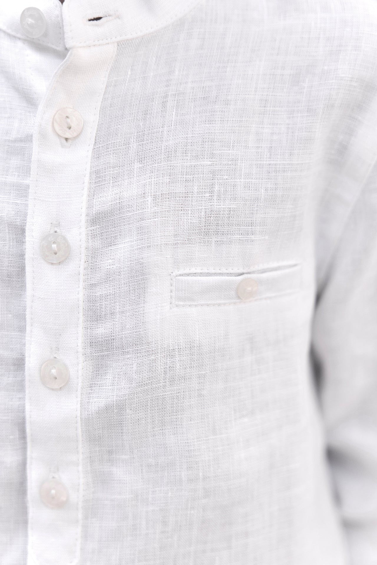 Shirt - Weiss Leinen Stehkragen