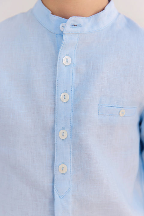 Shirt - Blau Wolke Leinen Stehkragen - Image principale