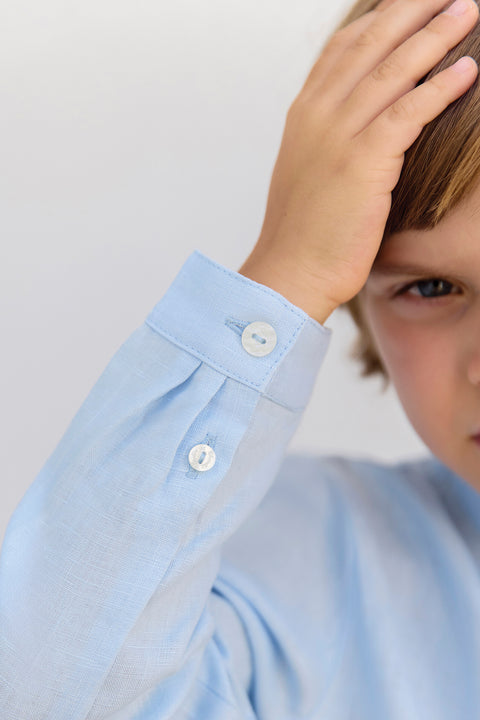 Shirt - Blau Wolke Leinen Stehkragen - Image principale