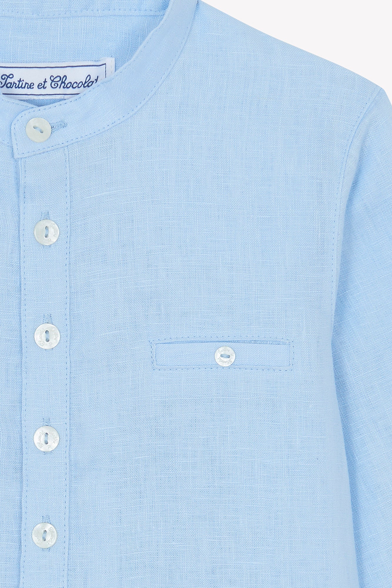 Shirt - Blau Wolke Leinen Stehkragen