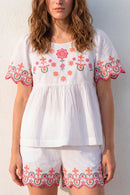 Blouse Femme - Blanc coton brodé
