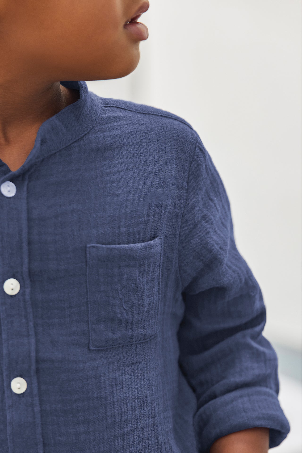 Shirt - Marineblau Baumwolle Stehkragen