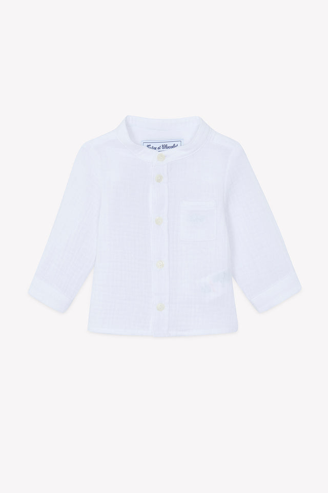 Shirt - Weiss Baumwolle Stehkragen - Image principale