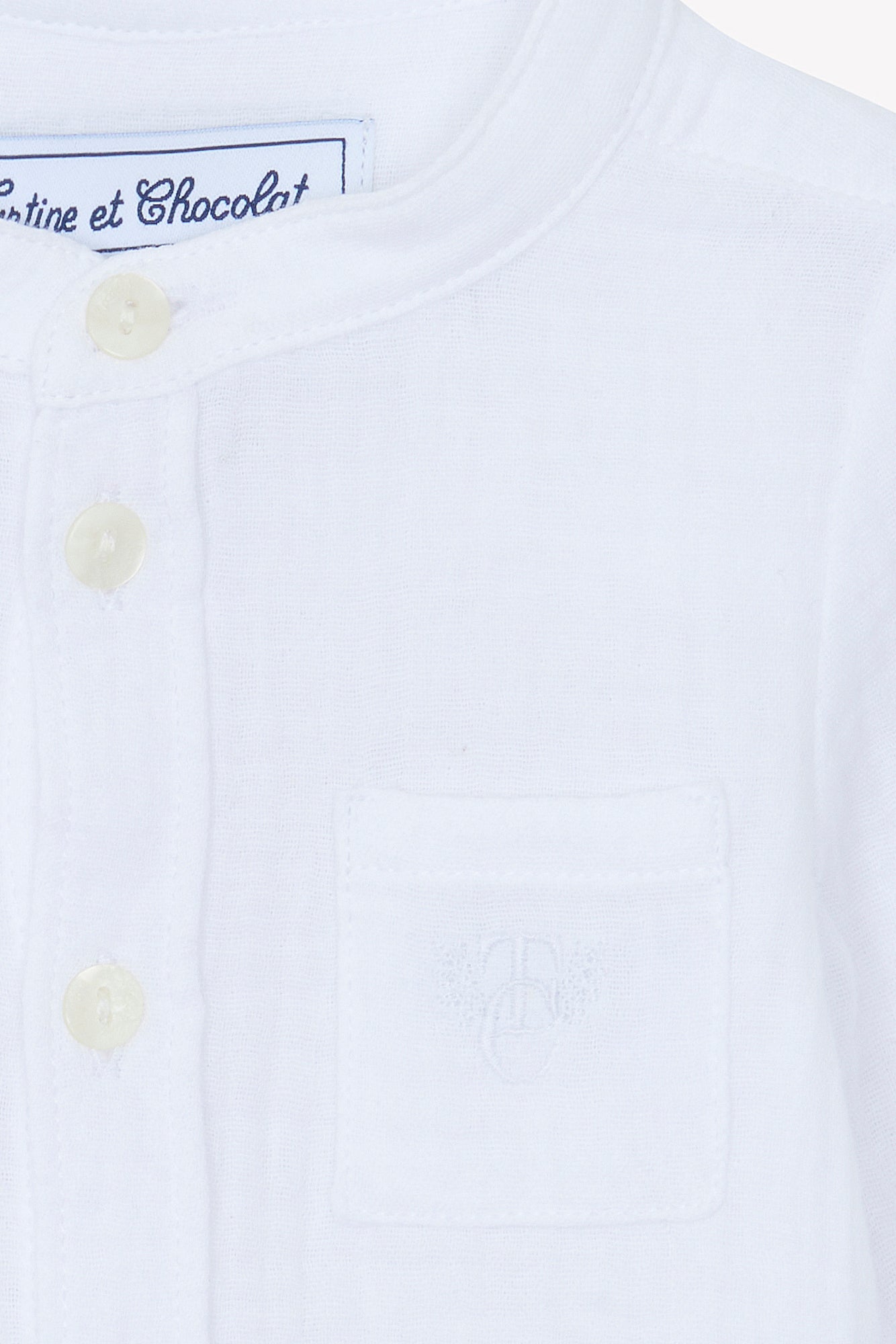 Shirt - White cotton Mao collar