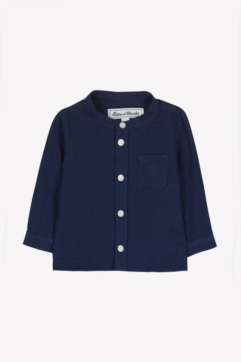 Shirt - Marineblau Baumwolle Stehkragen - Image principale