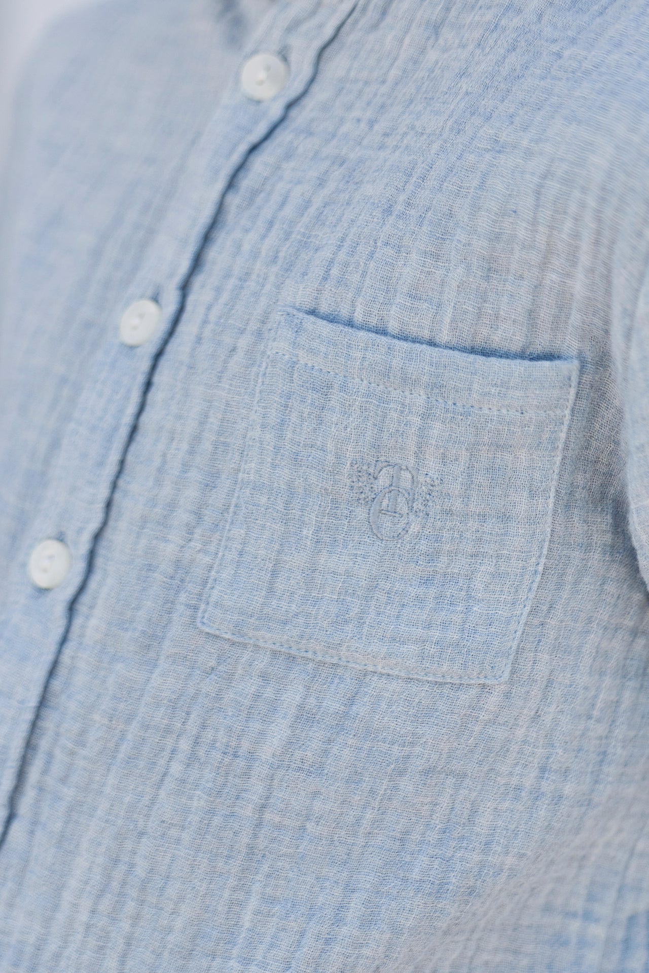 Shirt - Blauw wolk katoen Mao kraag