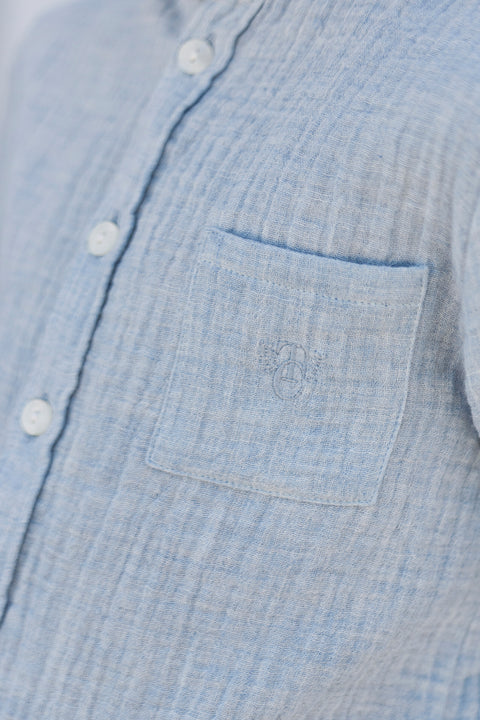 Shirt - Blau Wolkenbaumwolle Stehkragen - Image principale