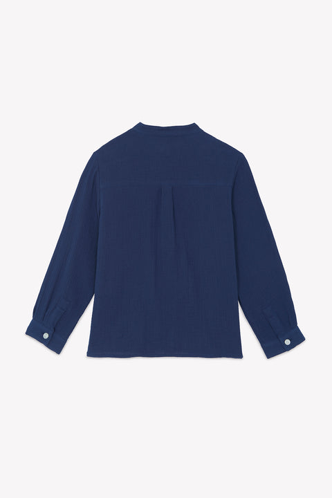 Shirt - Marineblau Baumwolle Stehkragen - Image principale