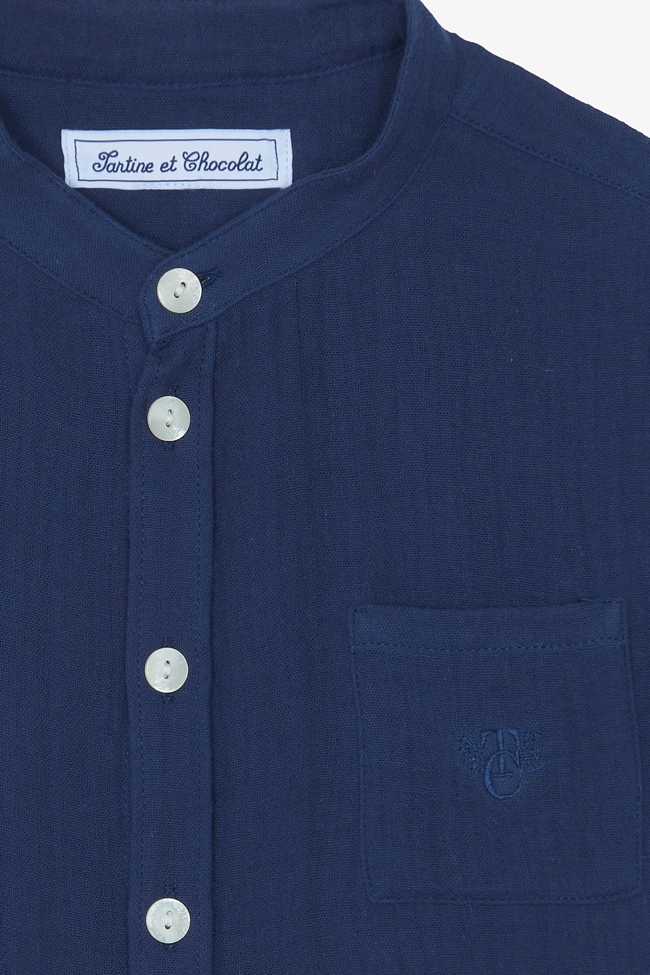 Shirt - Marineblau Baumwolle Stehkragen