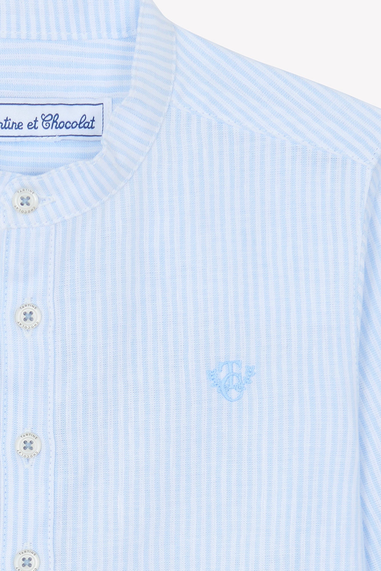 Shirt - Blau Wolke Leinen Stehkragen