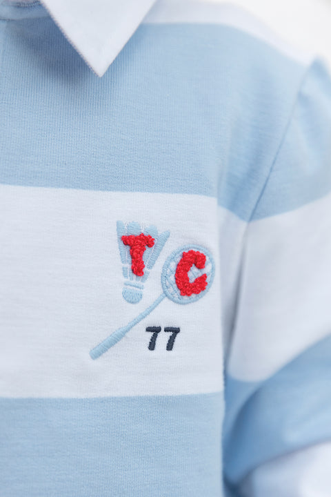 Polo - Bleu nuage coton rayures - Image principale