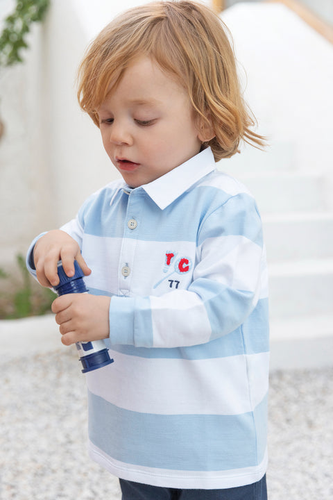 Polo - Bleu nuage coton rayures - Image principale