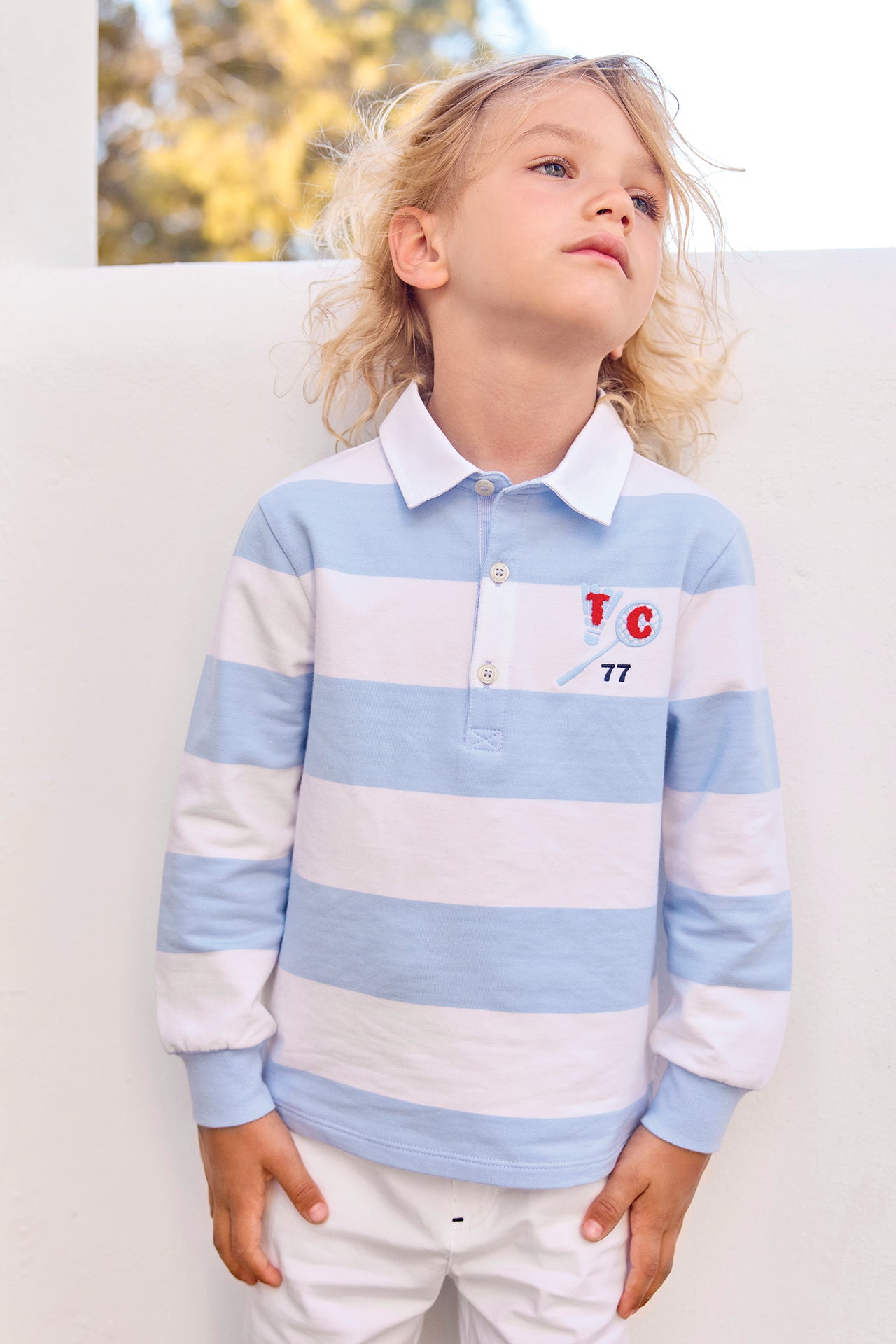 Polo- Blauw wolk katoen Puntige kraag