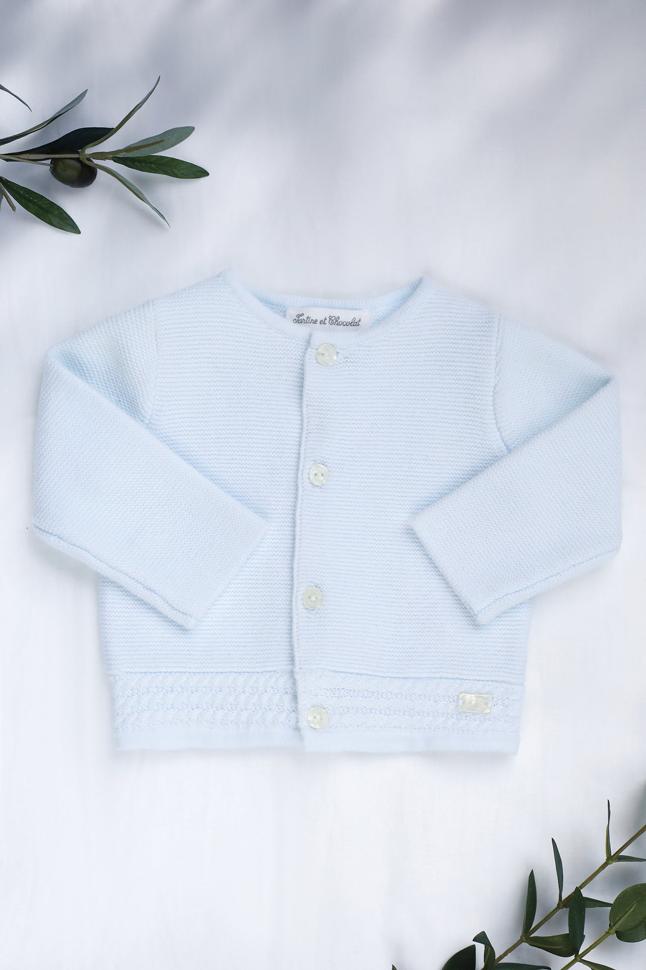 Strickjacke – Sky-Baumwollborte