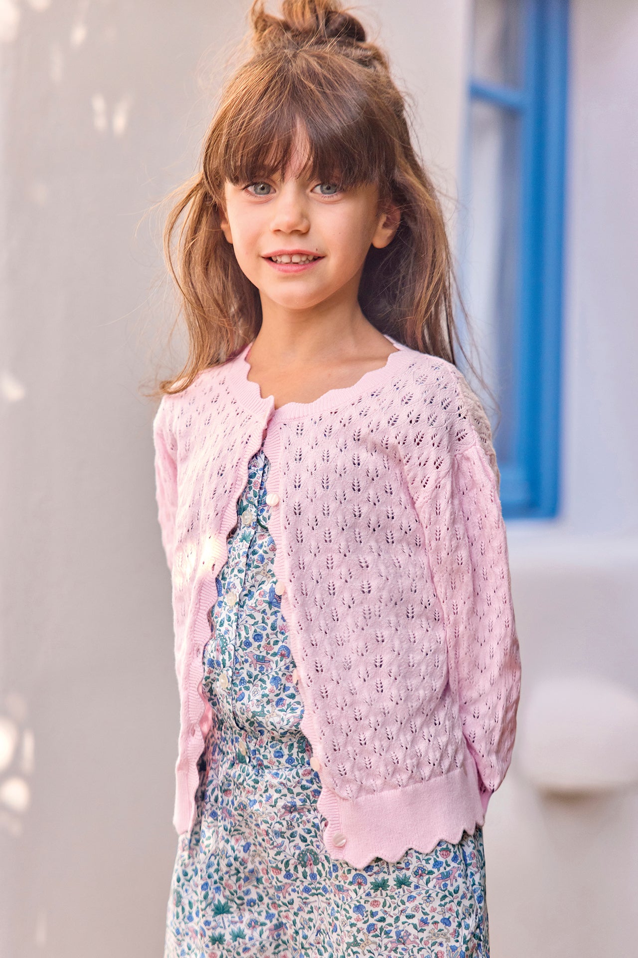 Strickjacke - Rosa durchbrochene Baumwolle