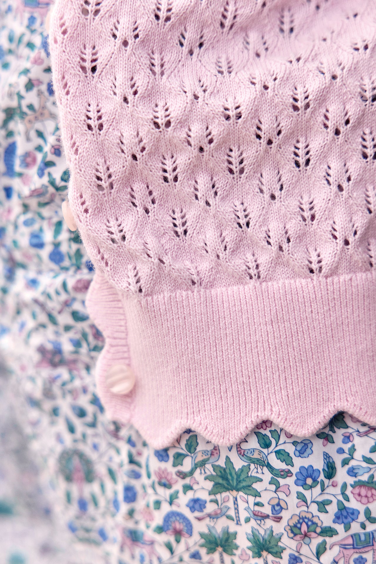 Strickjacke - Rosa durchbrochene Baumwolle