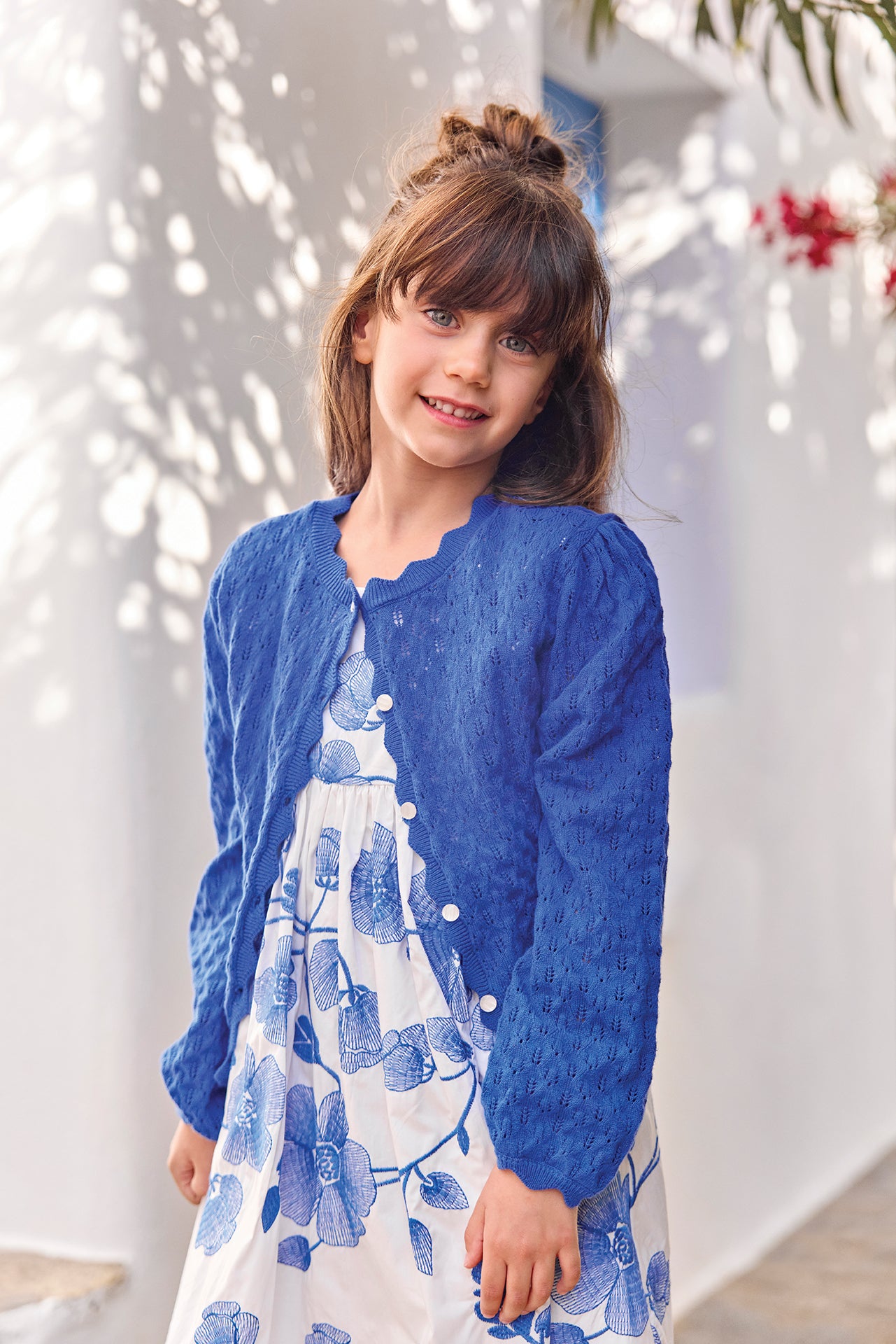 Strickjacke - Blau elektrisch durchbrochene Baumwolle