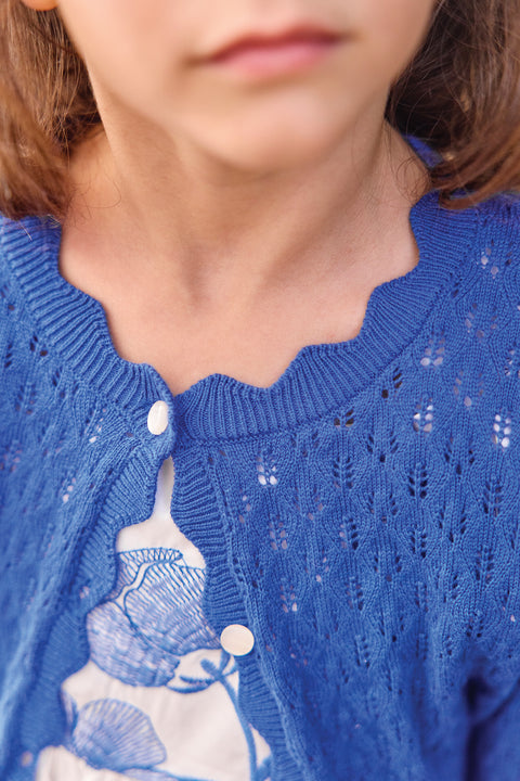 Vest - Blauw elektrisch opengewerkt katoen - Image principale