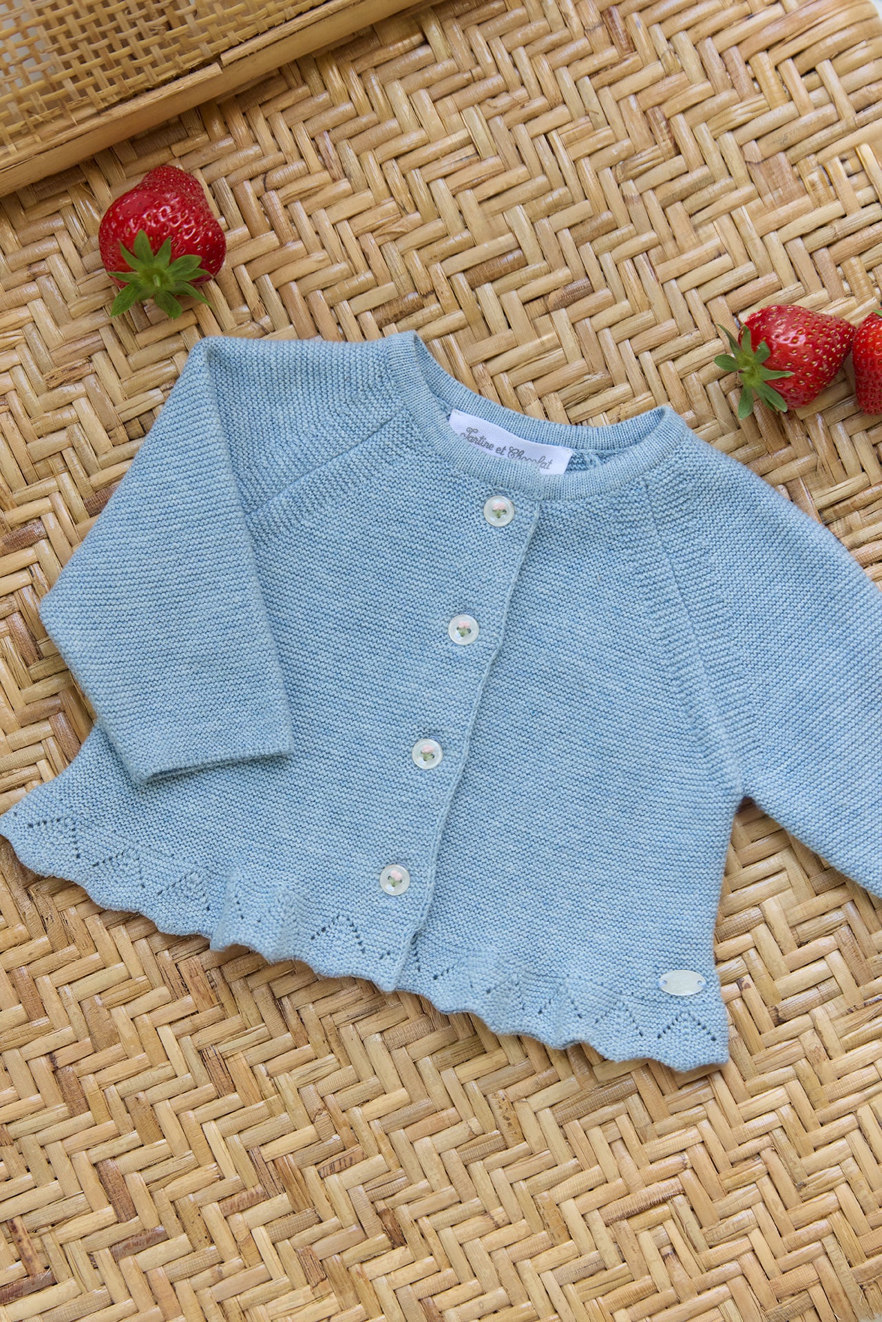 Strickjacke - Blau Baumwolle Rundhals