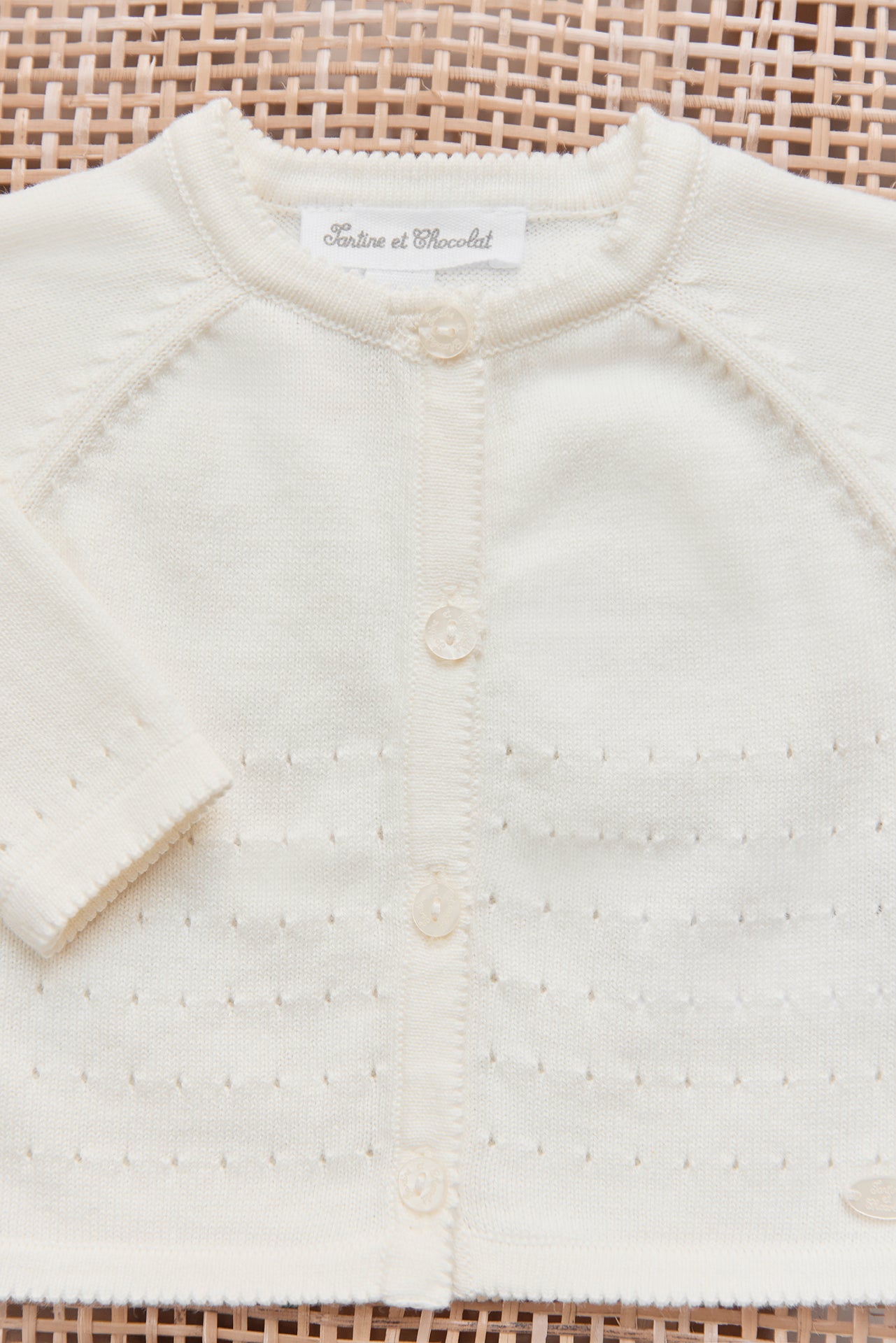 Cardigan - Ecru cotton Scalloped