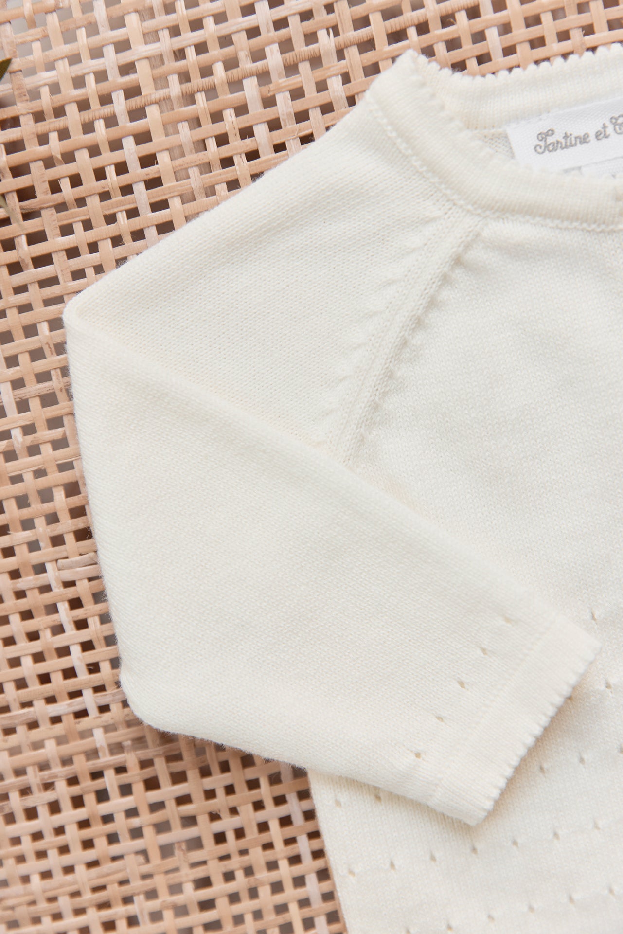 Cardigan - Ecru cotton Scalloped