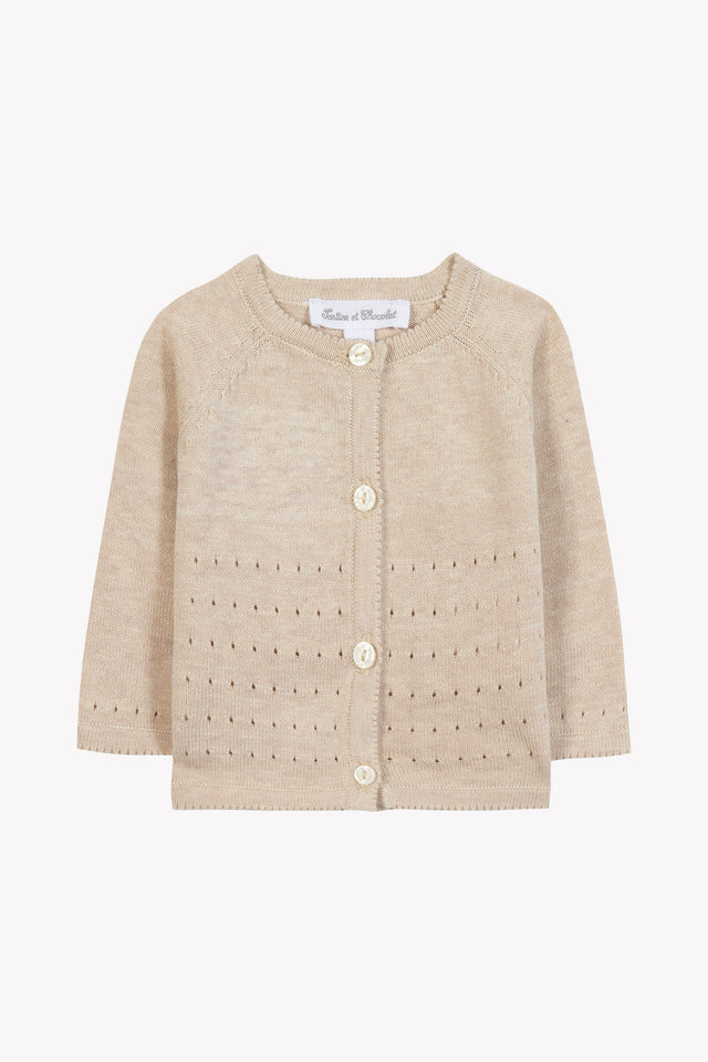 Cardigan - Beige heather openwork cotton - Image principale