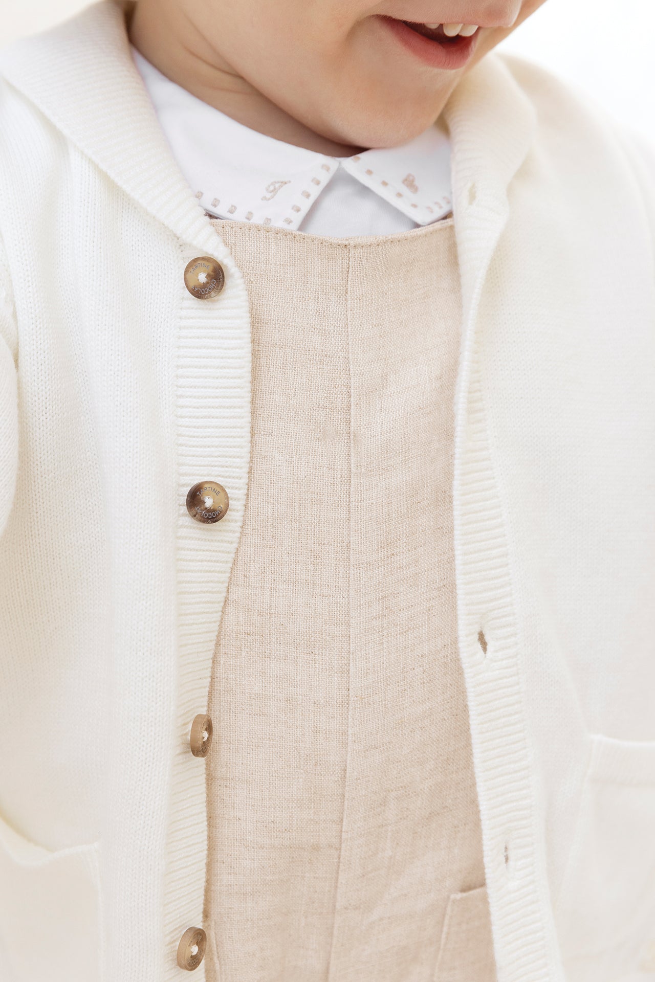 Gilet - Ecru coton col châle