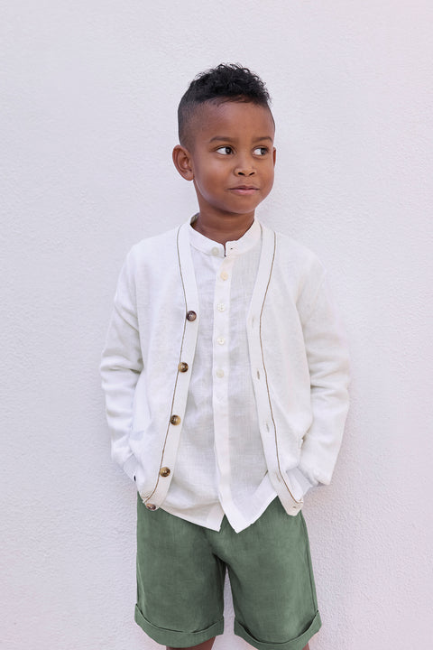 Shirt - White Linen Mao collar - Image principale