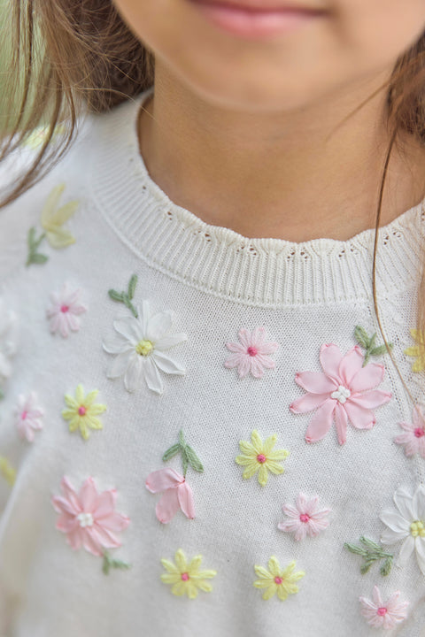 Trui - Ecru Borduurwerk bloem - Image principale