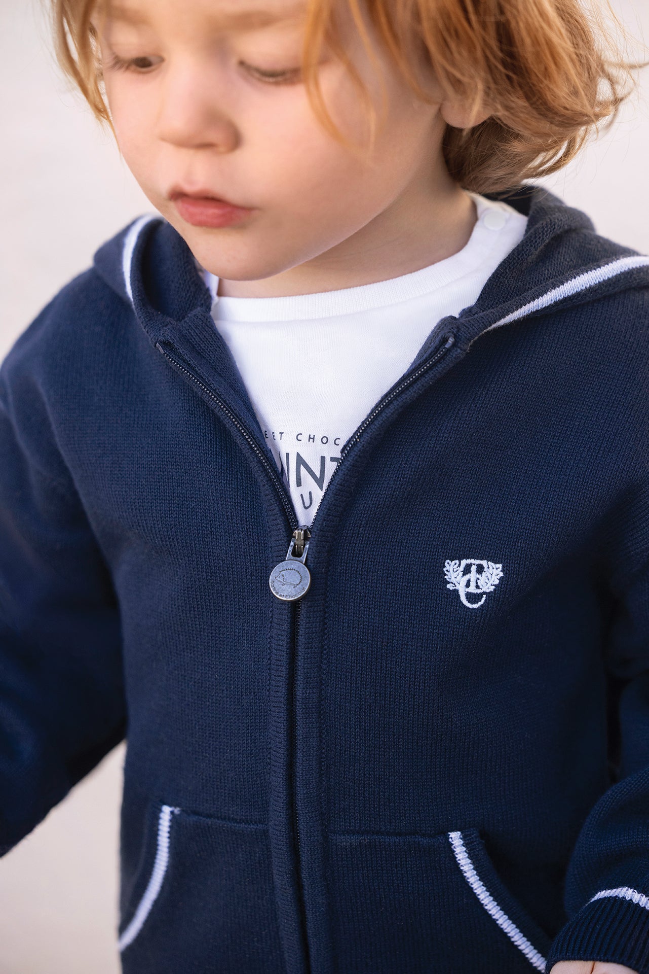 Cardigan - Navy cotton Hood