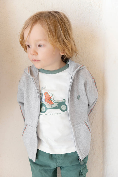 T-shirt - Ecru coton illustration explorateur - Image principale