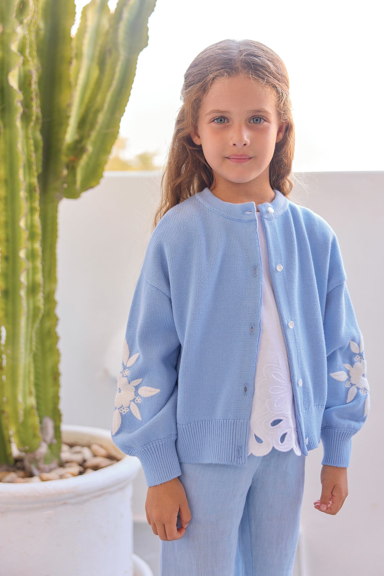 Vest - Azuur Borduurwerk bloemig